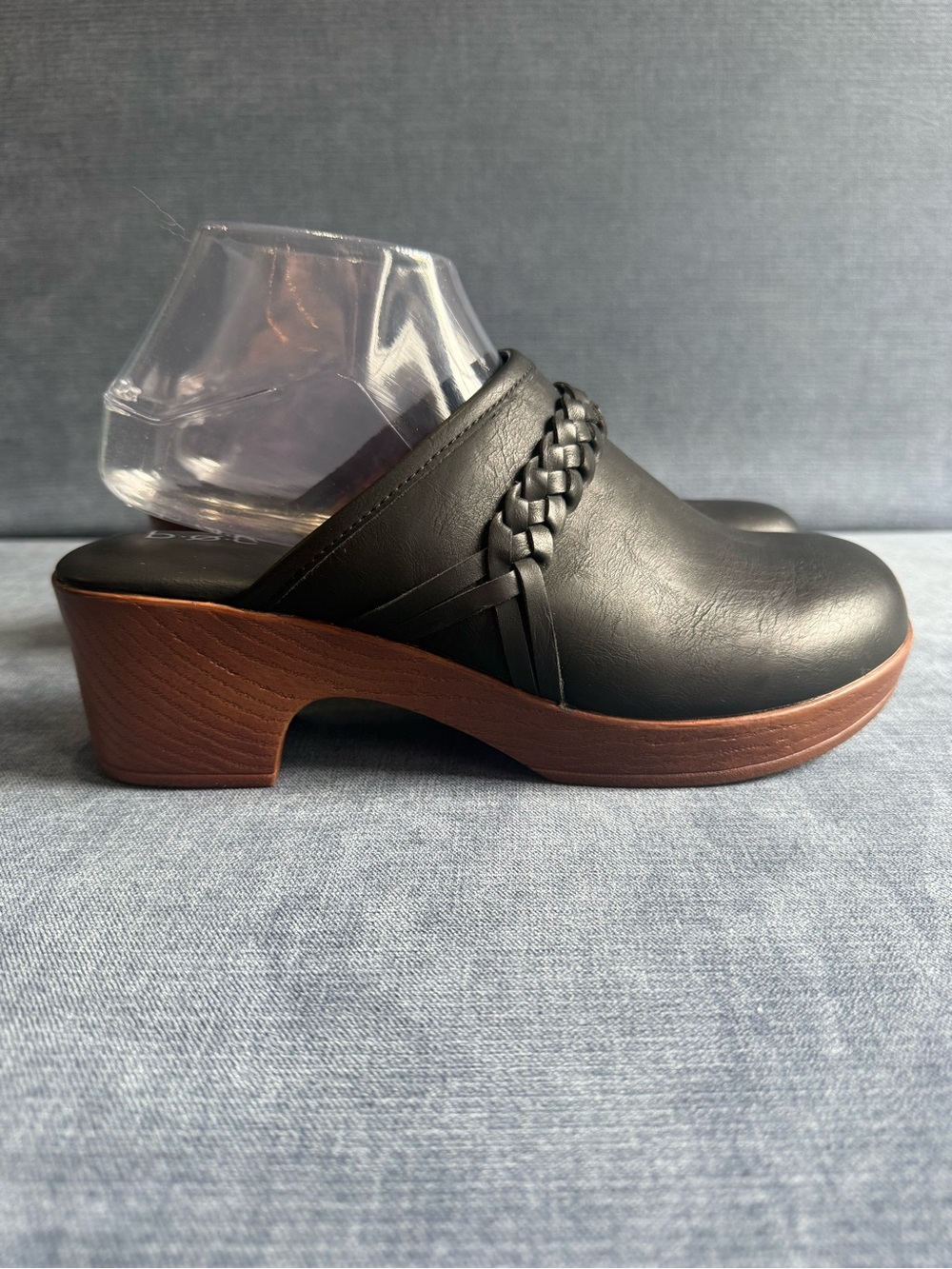 B.o.c Journi Comfort Clog Mules Women’s SZ 9M Black Faux Leather Braided Chunky